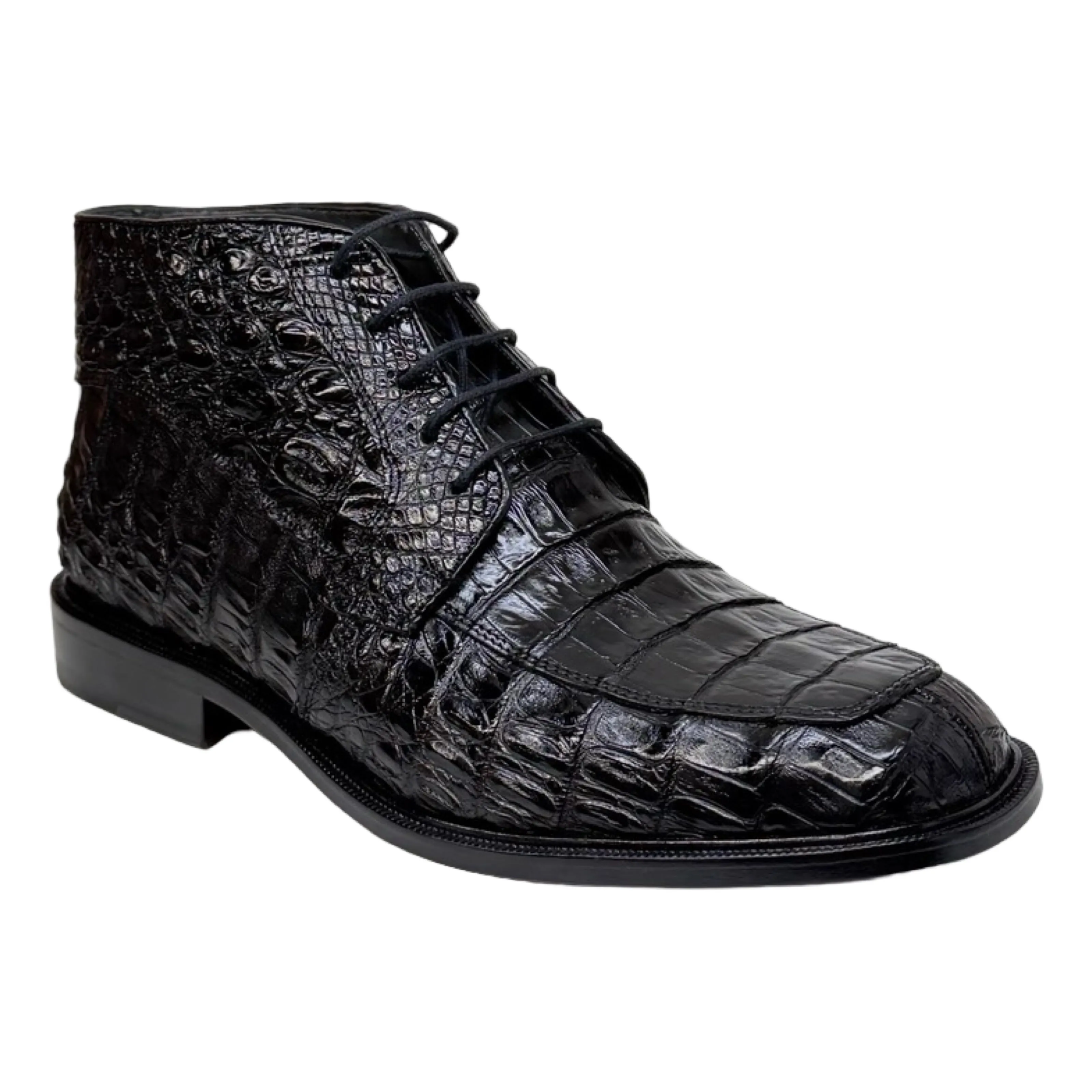 Los Altos Black All Over Crocodile Belly Lace-Up Dress Ankle Boots