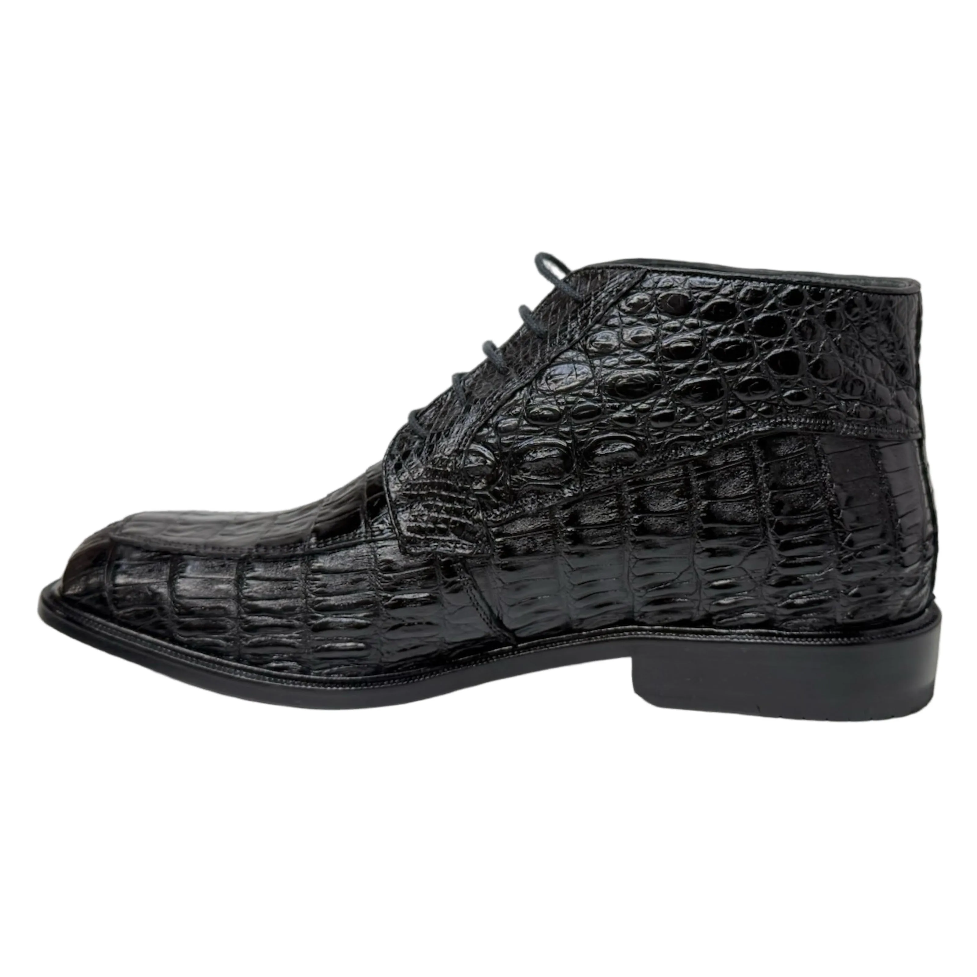 Los Altos Black All Over Crocodile Belly Lace-Up Dress Ankle Boots