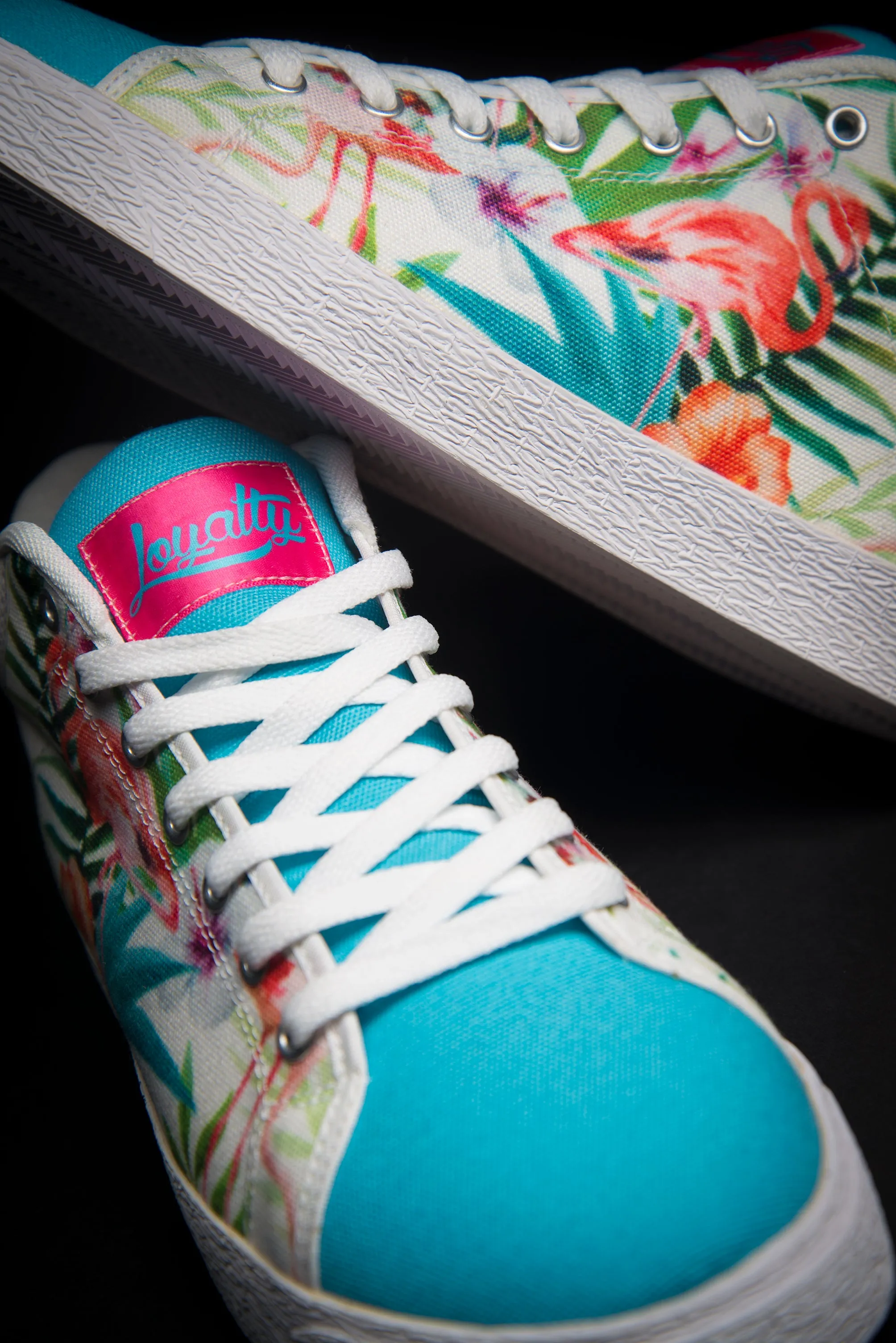 Loyalty Flamingo Watercolor Canvas Mid Top Ladies Sneaker