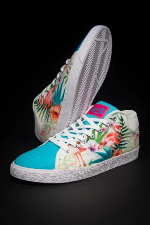 Loyalty Flamingo Watercolor Canvas Mid Top Ladies Sneaker