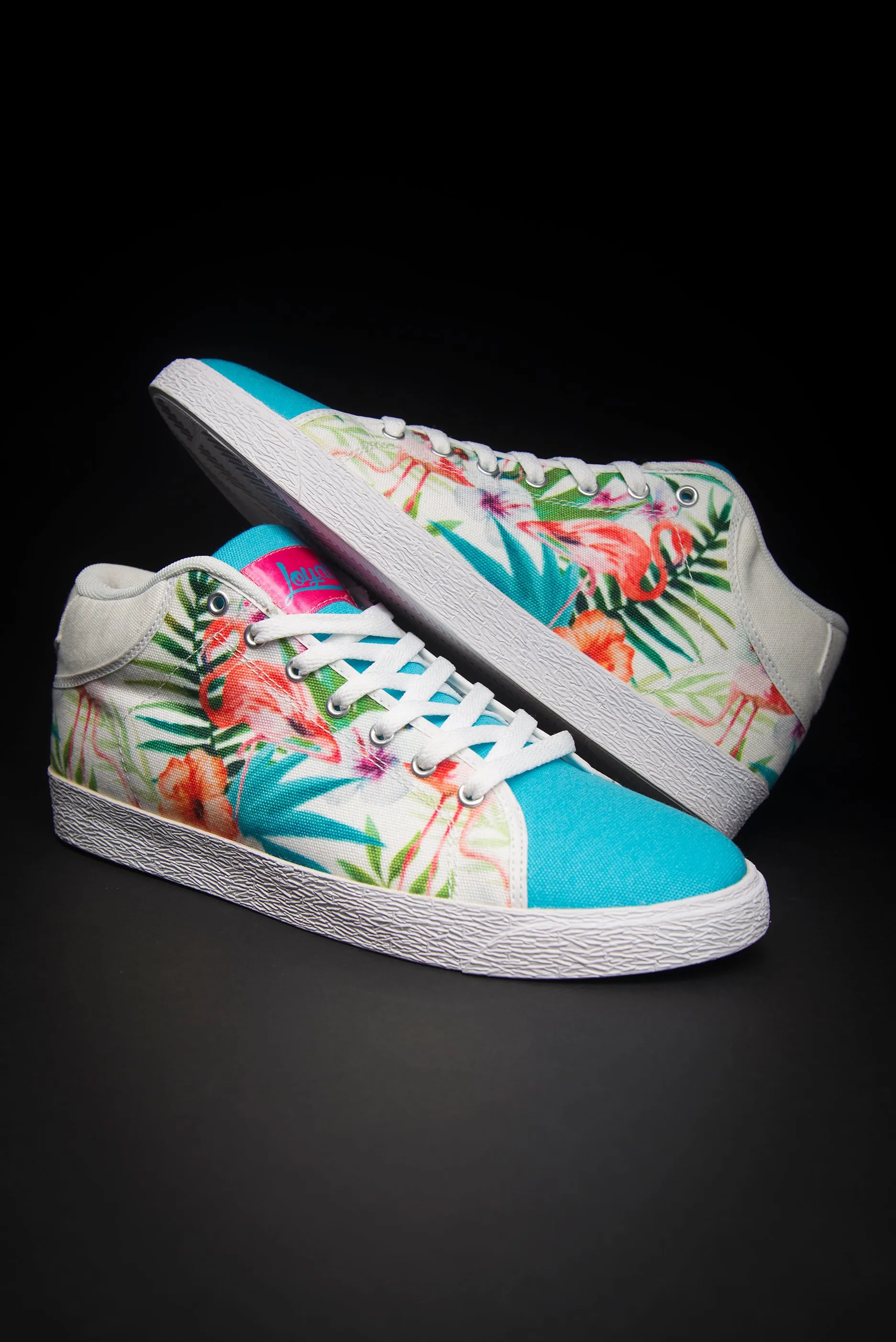 Loyalty Flamingo Watercolor Canvas Mid Top Ladies Sneaker
