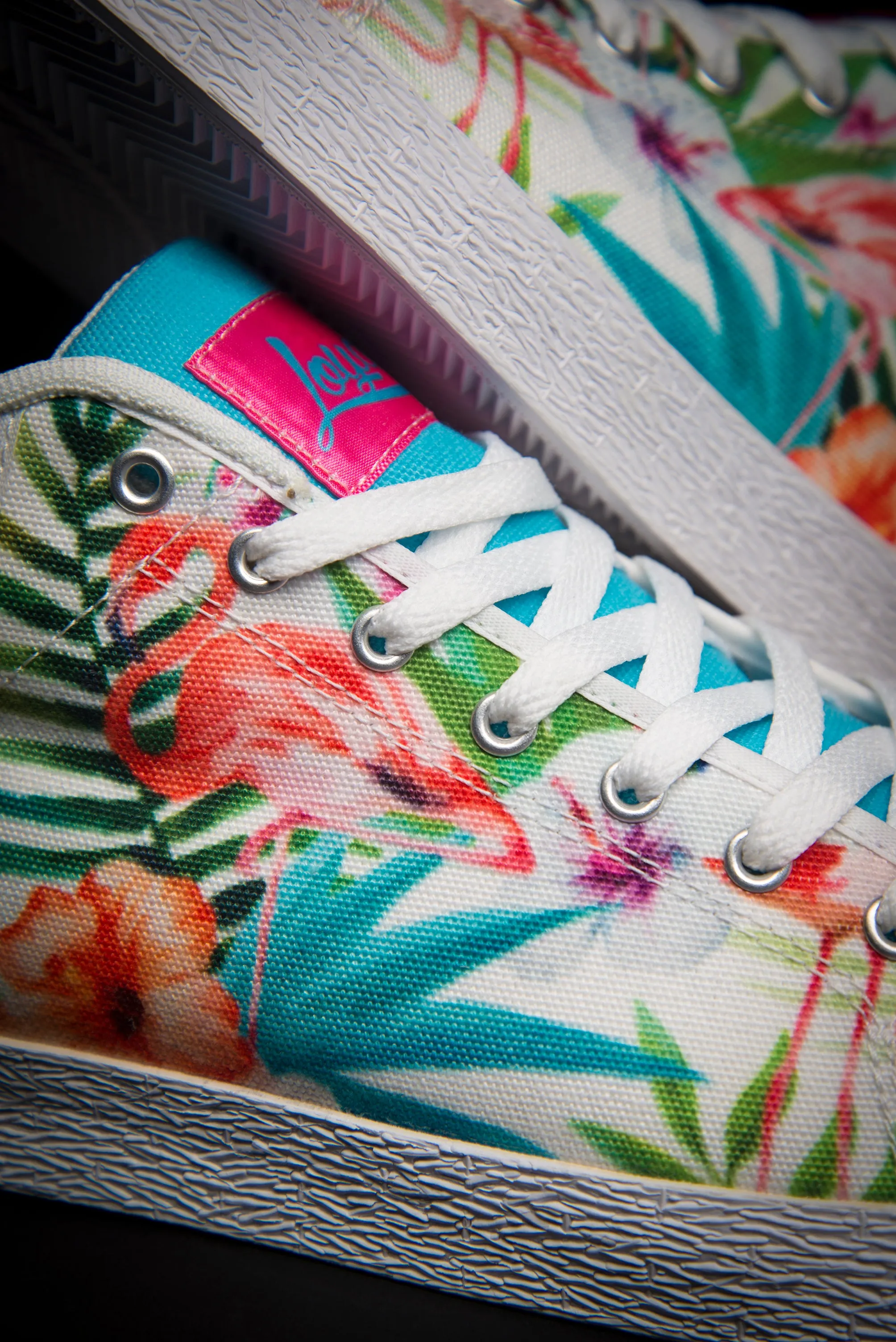 Loyalty Flamingo Watercolor Canvas Mid Top Ladies Sneaker