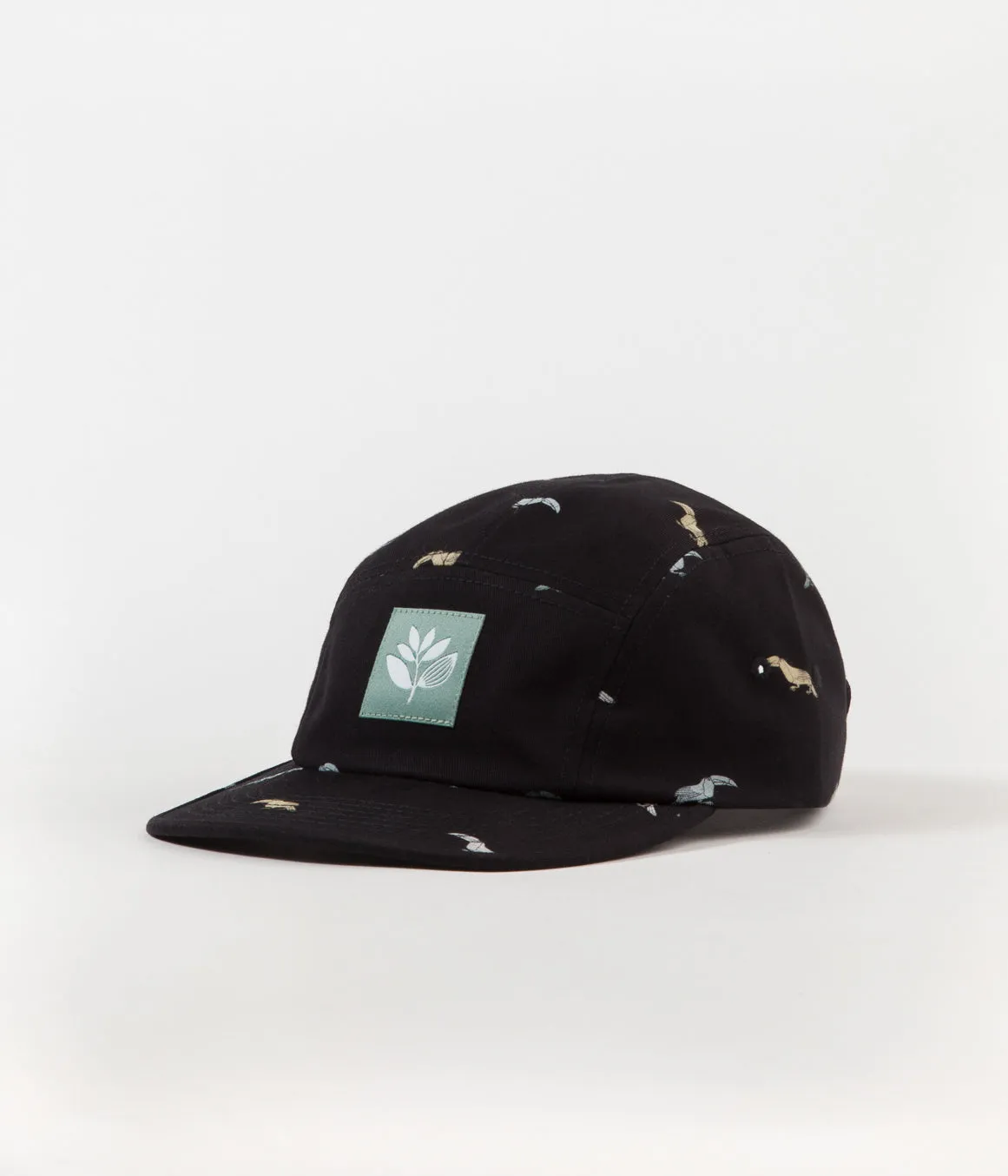 Magenta Flock 5 Panel Cap - Black