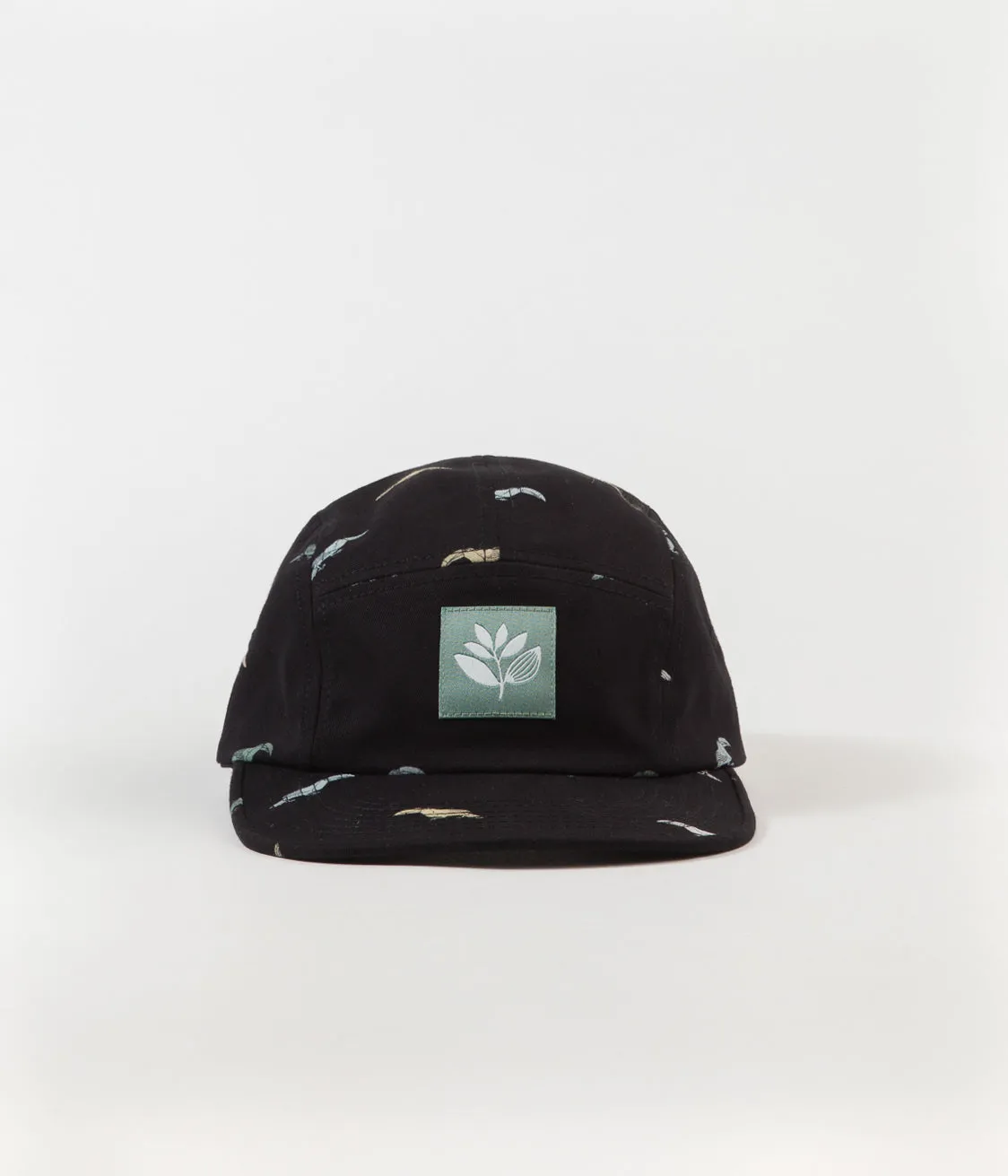 Magenta Flock 5 Panel Cap - Black