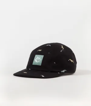 Magenta Flock 5 Panel Cap - Black