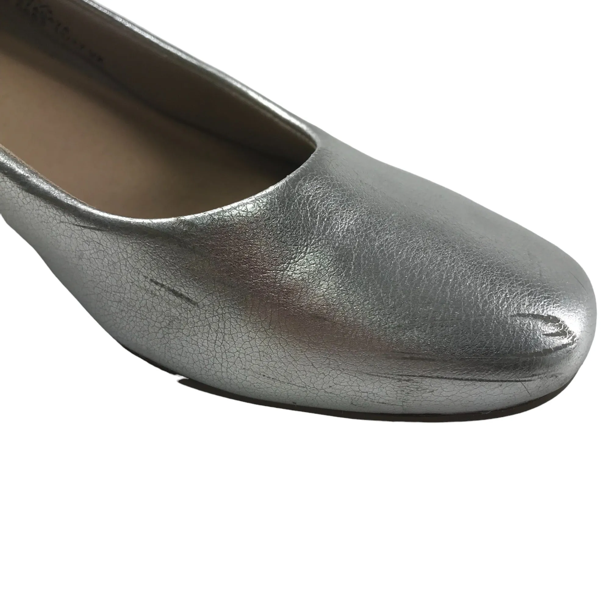 M&S Insolia Low Heel Shoes Shoe Size 5.5 Silver Shiny Hunky Heel