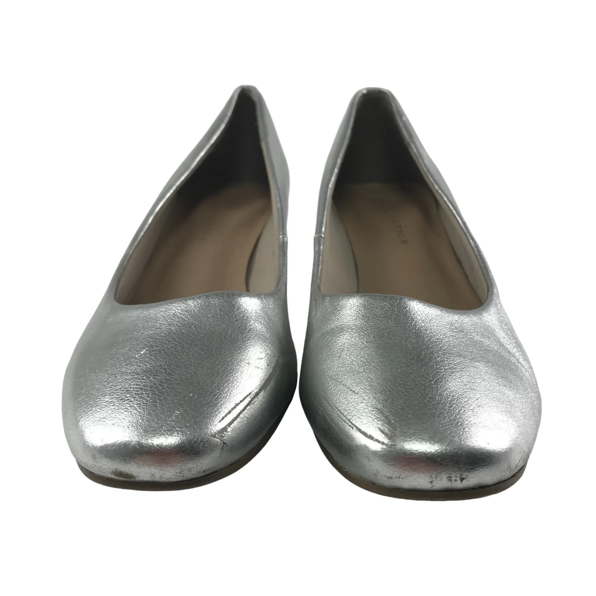M&S Insolia Low Heel Shoes Shoe Size 5.5 Silver Shiny Hunky Heel