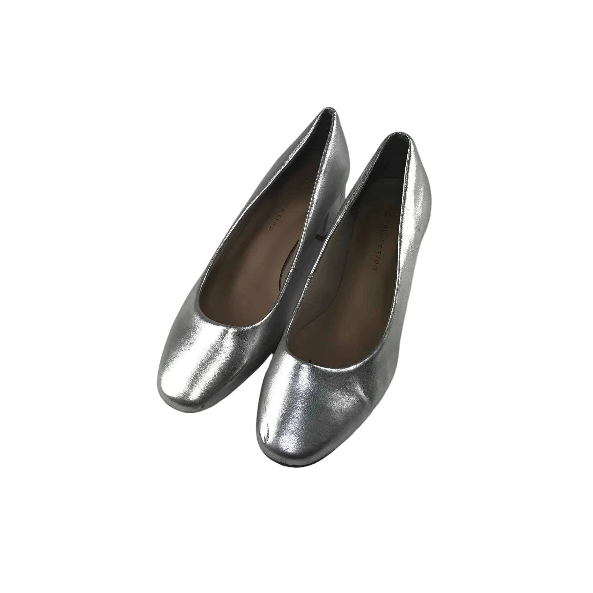M&S Insolia Low Heel Shoes Shoe Size 5.5 Silver Shiny Hunky Heel
