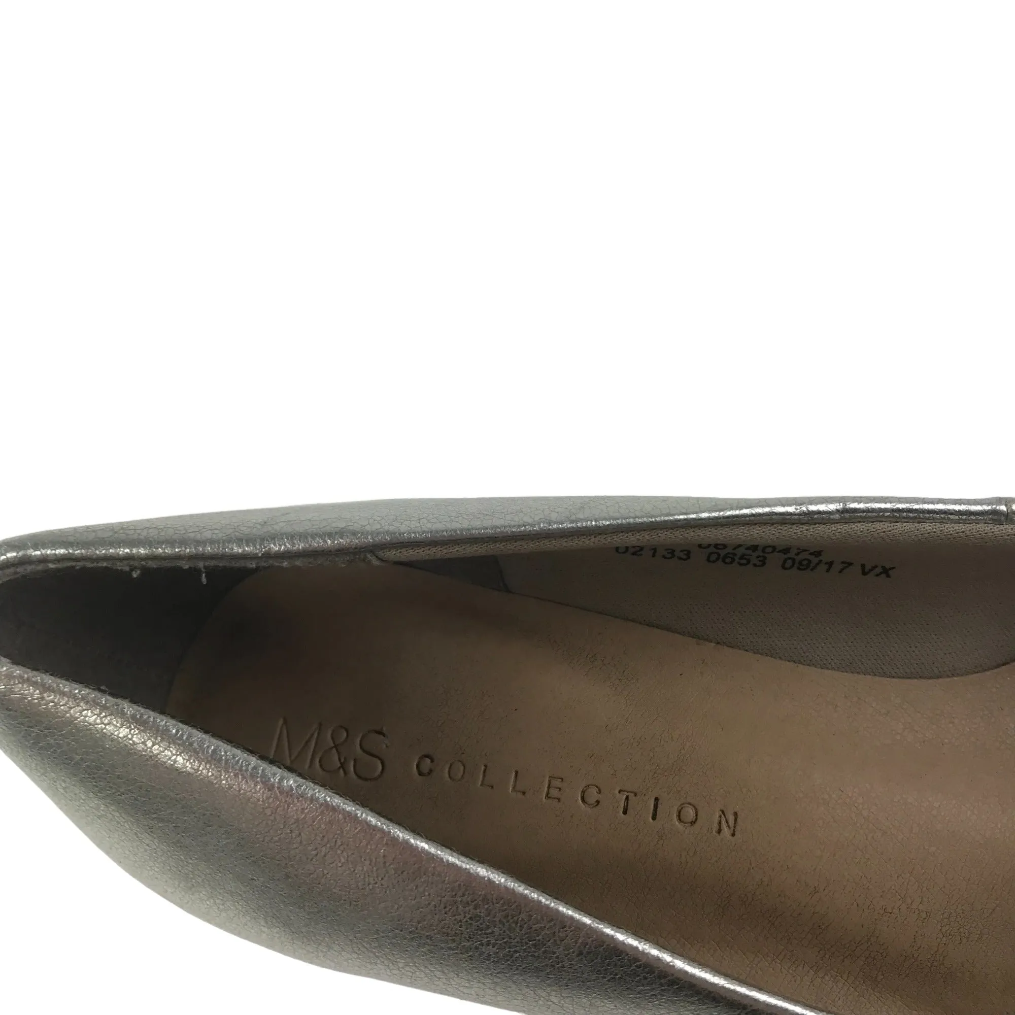 M&S Insolia Low Heel Shoes Shoe Size 5.5 Silver Shiny Hunky Heel