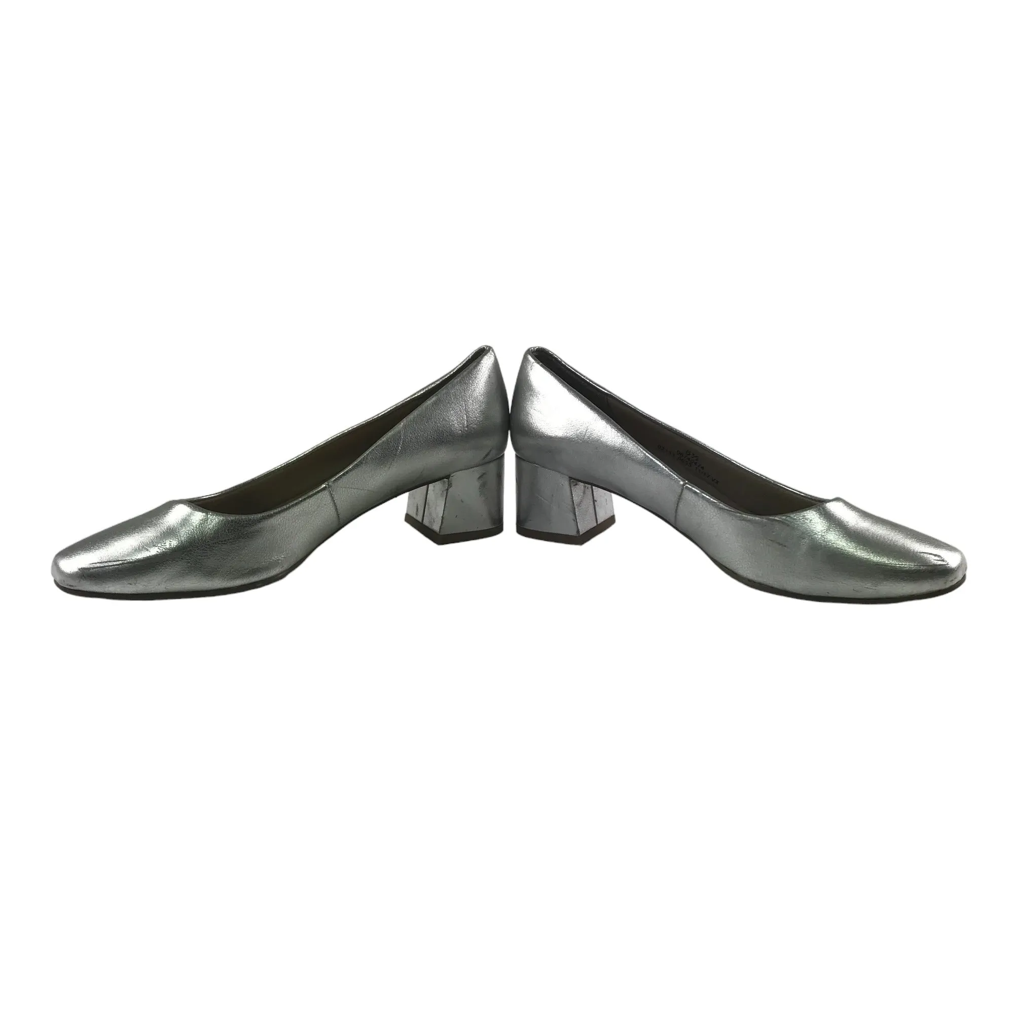 M&S Insolia Low Heel Shoes Shoe Size 5.5 Silver Shiny Hunky Heel