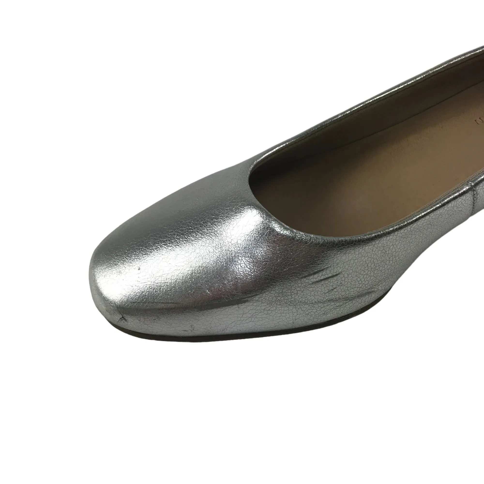 M&S Insolia Low Heel Shoes Shoe Size 5.5 Silver Shiny Hunky Heel