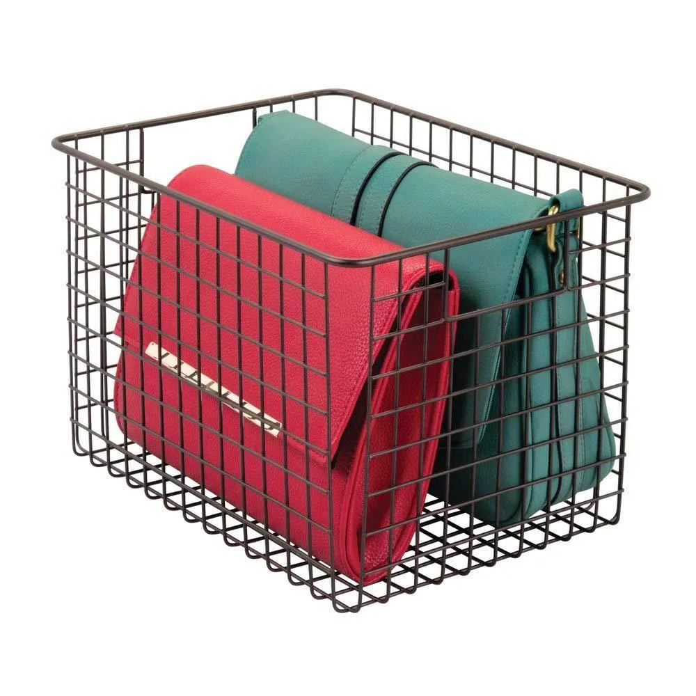 mDesign Large Farmhouse Deco Metal Wire Storage Organizer Basket Bin with Handles for Organizing Closets, Shelves and Cabinets in Bedrooms, Bathrooms, Entryways, Hallways - 8" High, 4 Pack - Bronze