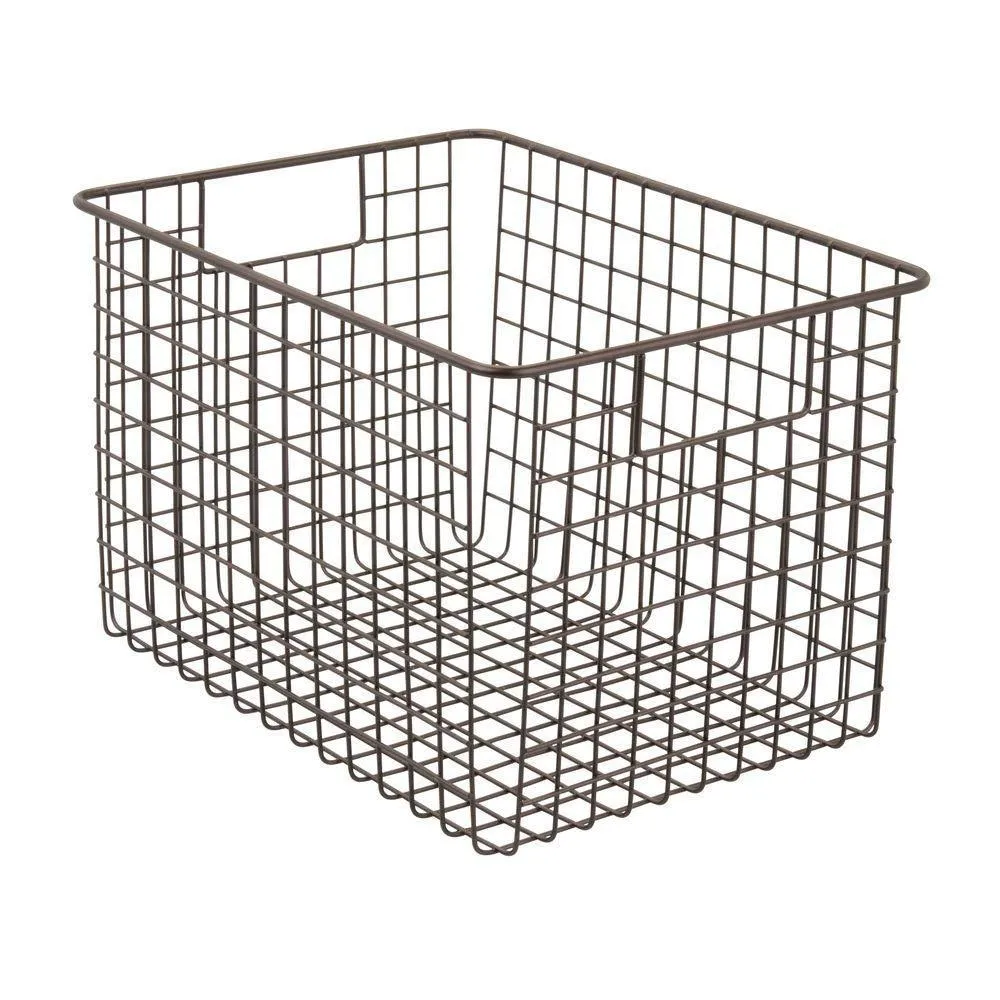 mDesign Large Farmhouse Deco Metal Wire Storage Organizer Basket Bin with Handles for Organizing Closets, Shelves and Cabinets in Bedrooms, Bathrooms, Entryways, Hallways - 8" High, 4 Pack - Bronze