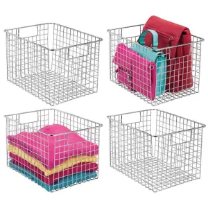 mDesign Large Farmhouse Decorative Metal Wire Storage Basket Bin with Handles for Organizing Closets, Shelves and Cabinets in Bedrooms, Bathrooms, Entryways and Hallways - 8" High, 4 Pack - Chrome
