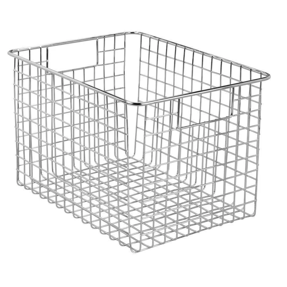 mDesign Large Farmhouse Decorative Metal Wire Storage Basket Bin with Handles for Organizing Closets, Shelves and Cabinets in Bedrooms, Bathrooms, Entryways and Hallways - 8" High, 4 Pack - Chrome