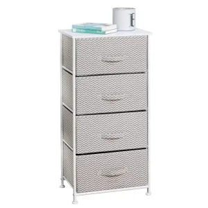 mDesign Vertical Furniture Storage Tower - Sturdy Steel Frame, Wood Top, Easy Pull Fabric Bins - Organizer Unit for Bedroom, Hallway, Entryway, Closets - Chevron Zig-Zag Print - 4 Drawers - Taupe