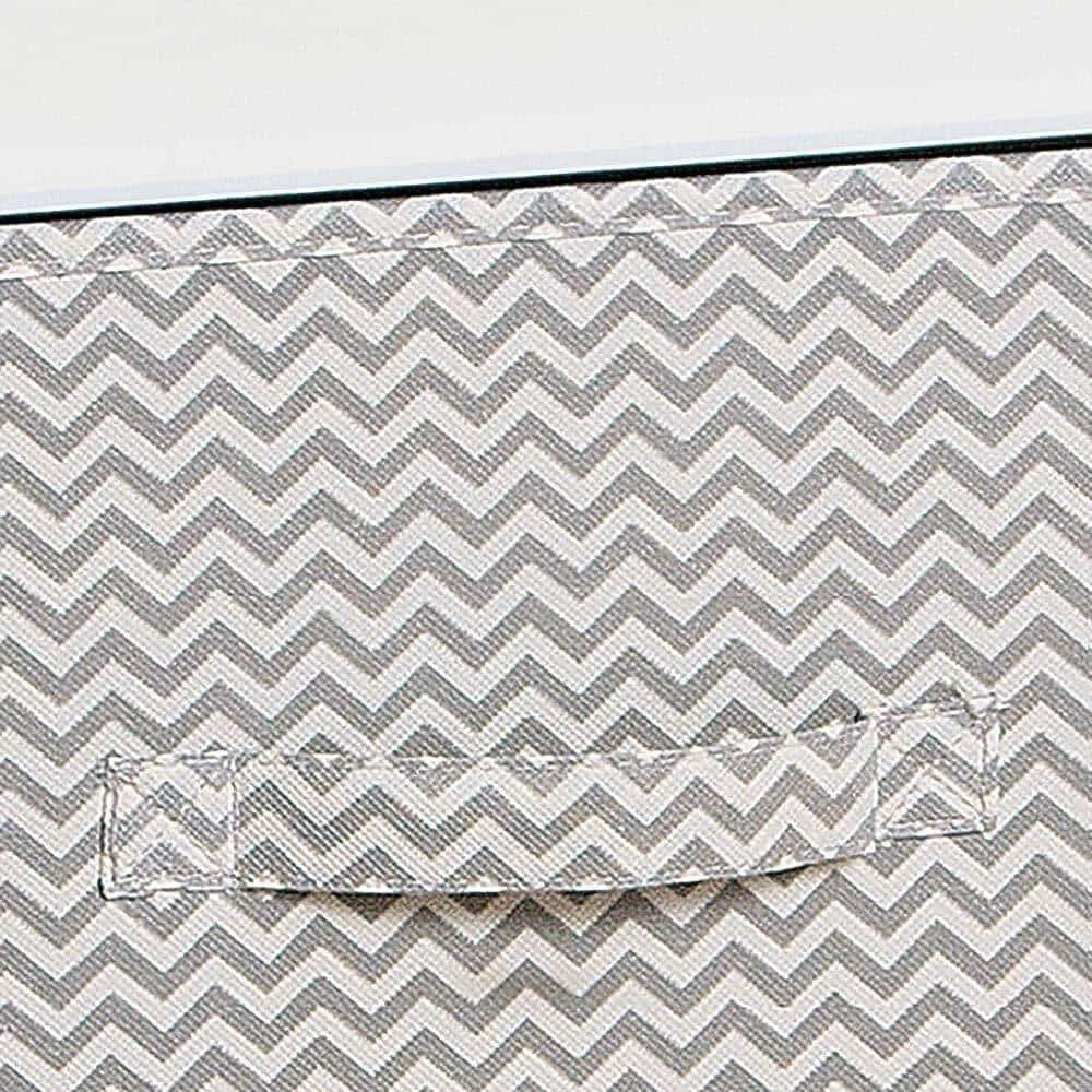 mDesign Vertical Furniture Storage Tower - Sturdy Steel Frame, Wood Top, Easy Pull Fabric Bins - Organizer Unit for Bedroom, Hallway, Entryway, Closets - Chevron Zig-Zag Print - 4 Drawers - Taupe