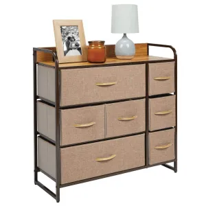 mDesign Wide Dresser Storage Chest, Sturdy Steel Frame, Wood Top, Easy Pull Fabric Bins - Organizer Unit for Bedroom, Hallway, Entryway, Closet - Textured Print, 7 Drawers - Coffee/Espresso Brown