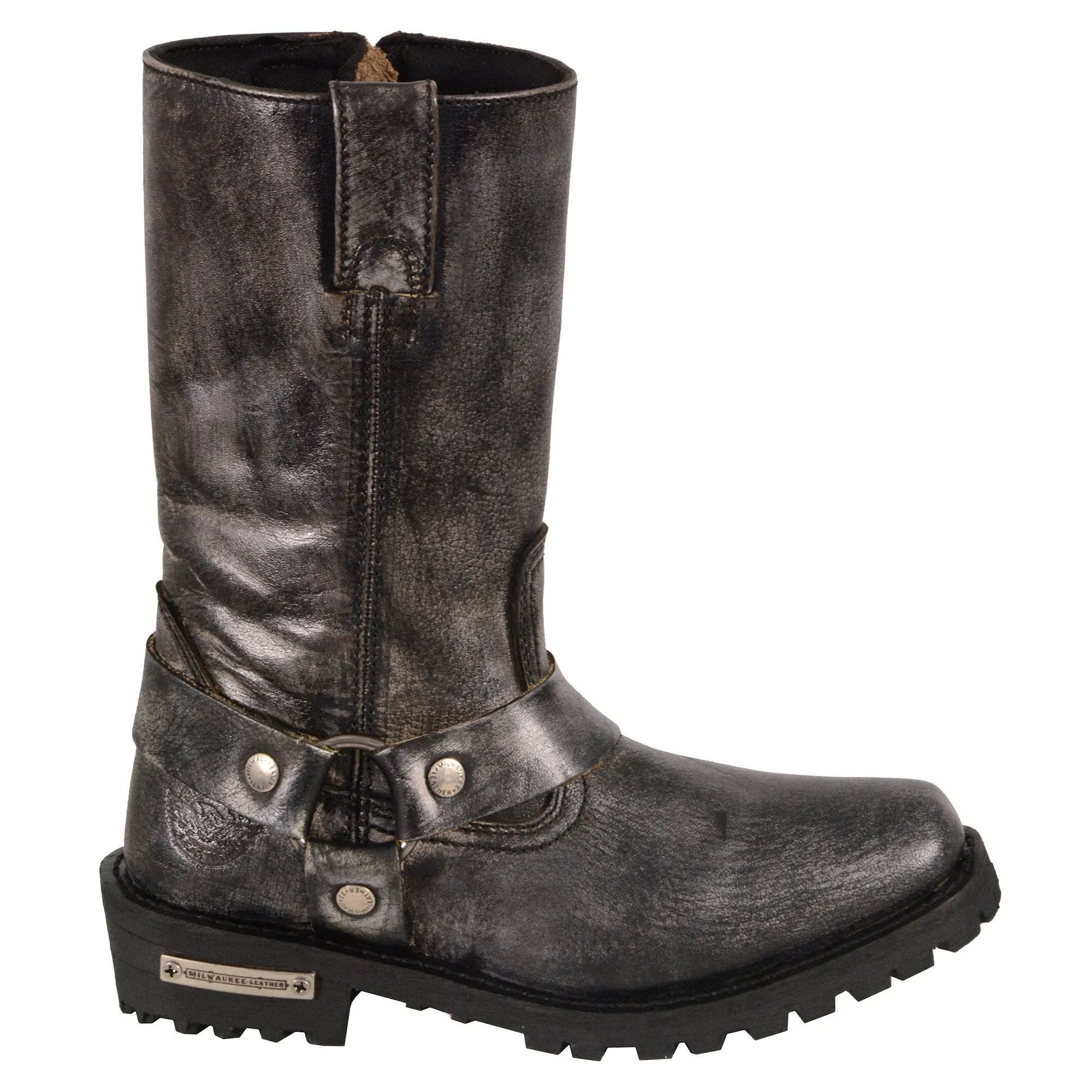 Milwaukee Leather Boots MBL9362  Women's 11in Classic Harness Square Toe Distressed Grey Leather Boots