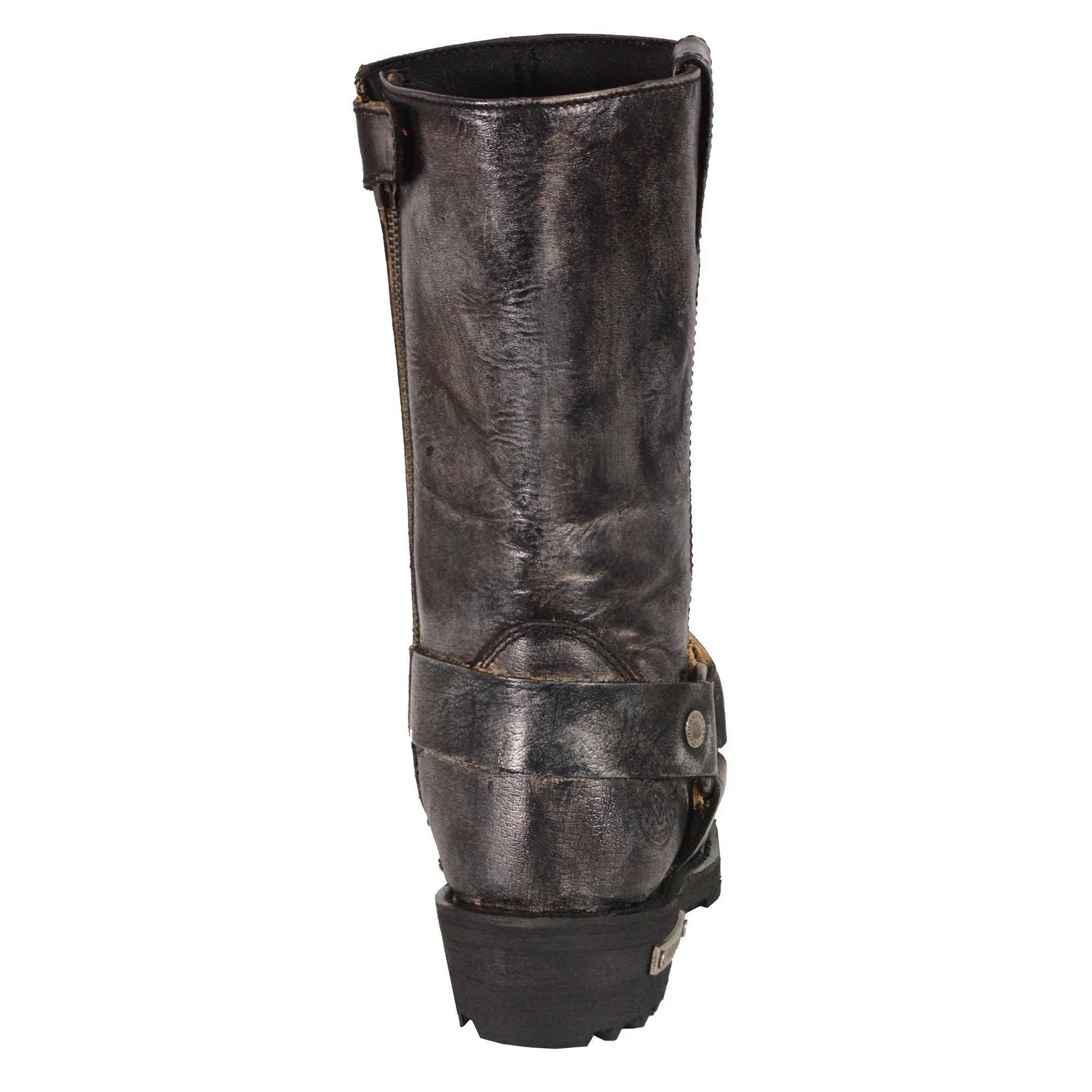Milwaukee Leather Boots MBL9362  Women's 11in Classic Harness Square Toe Distressed Grey Leather Boots