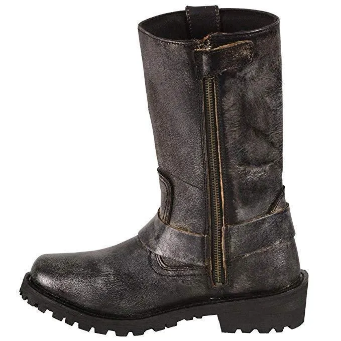 Milwaukee Leather Boots MBL9362  Women's 11in Classic Harness Square Toe Distressed Grey Leather Boots