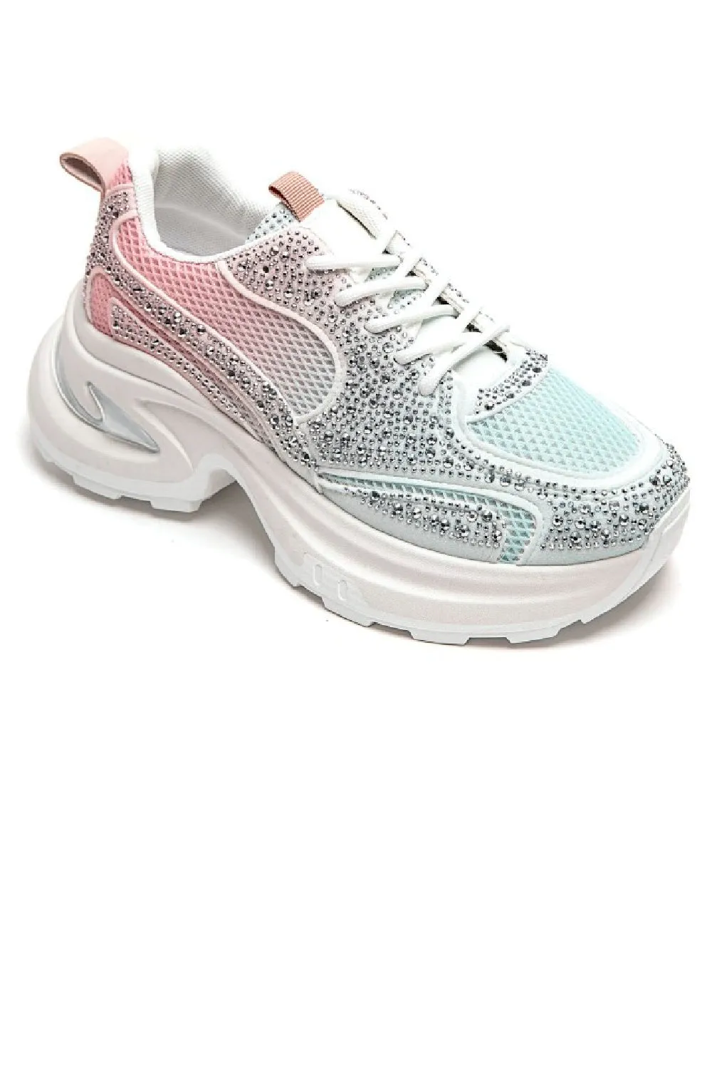 MULTI COLOUR RHINESTONE DETAIL CHUNKY LACE UP SNEAKERS TRAINERS