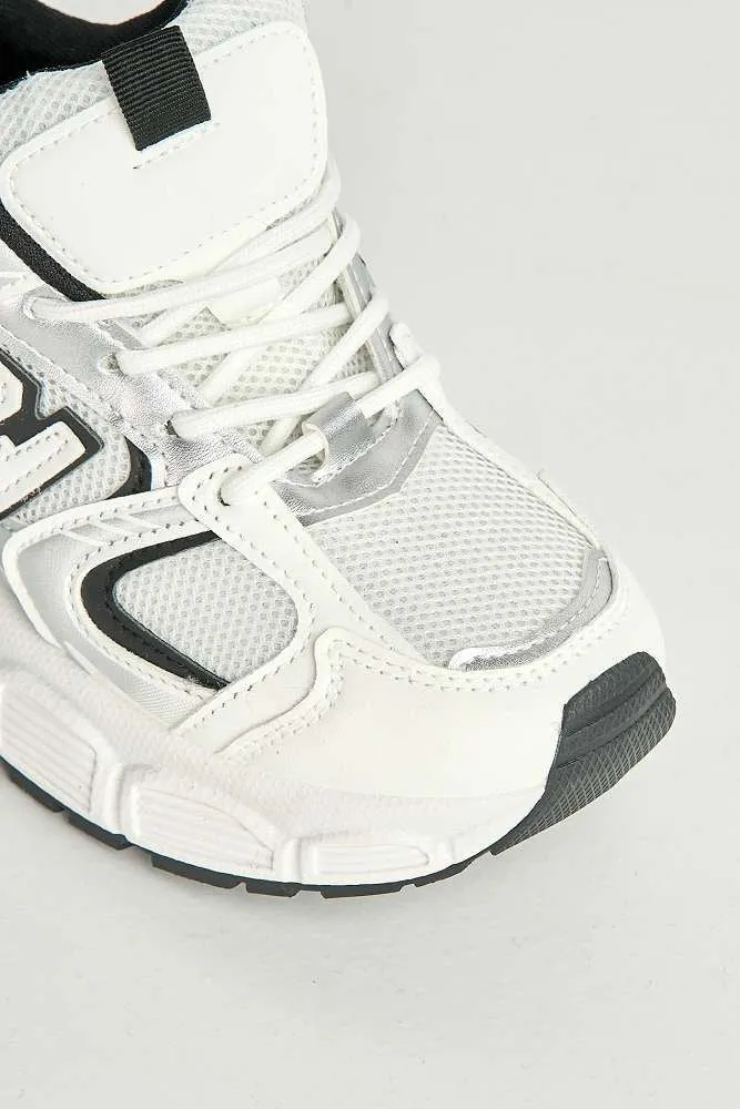 Nerva Stripe Panel N Lace Up Trainers in Silver