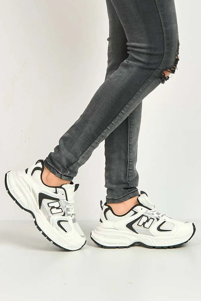 Nerva Stripe Panel N Lace Up Trainers in Silver