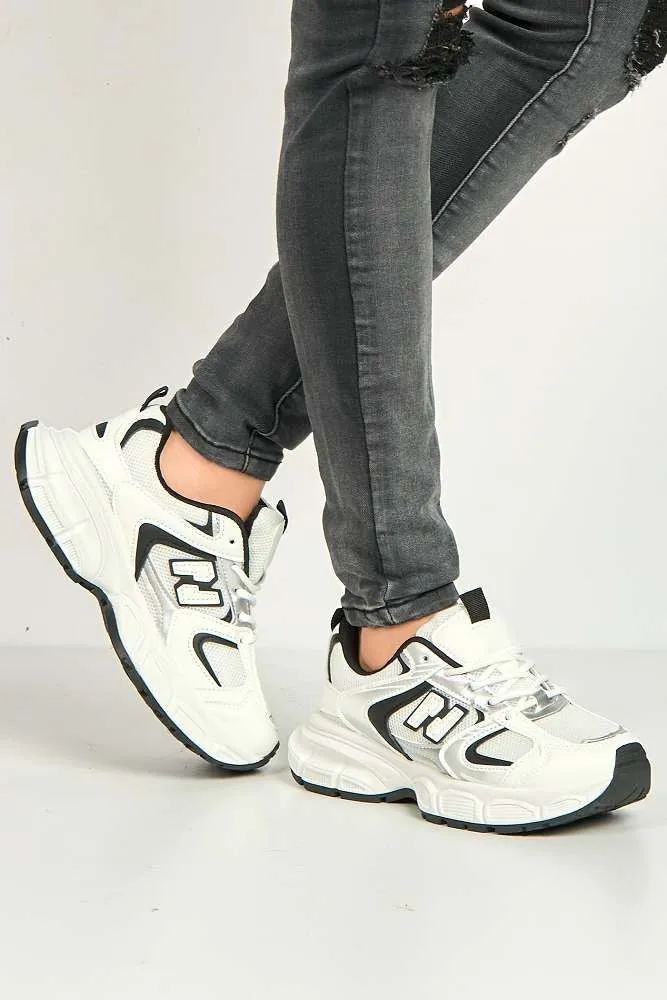 Nerva Stripe Panel N Lace Up Trainers in Silver