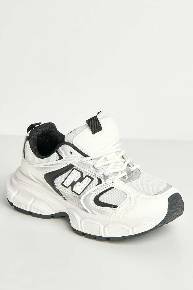 Nerva Stripe Panel N Lace Up Trainers in Silver