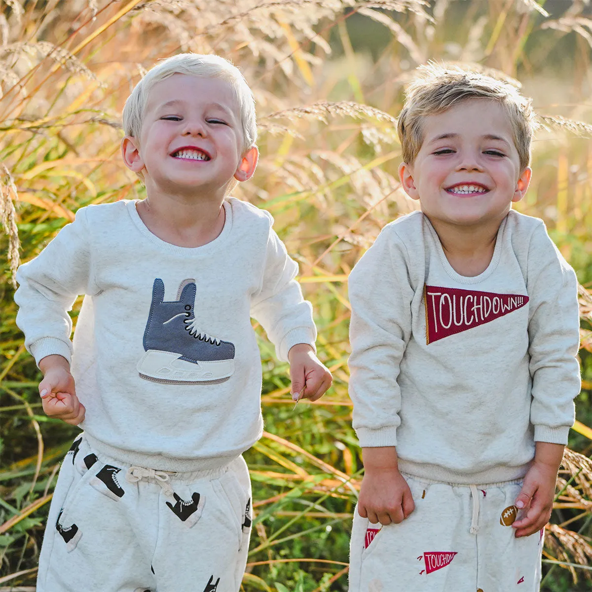oh baby! Brooklyn Boxy Sweatshirt - Hockey Skate Applique - Heather Gray