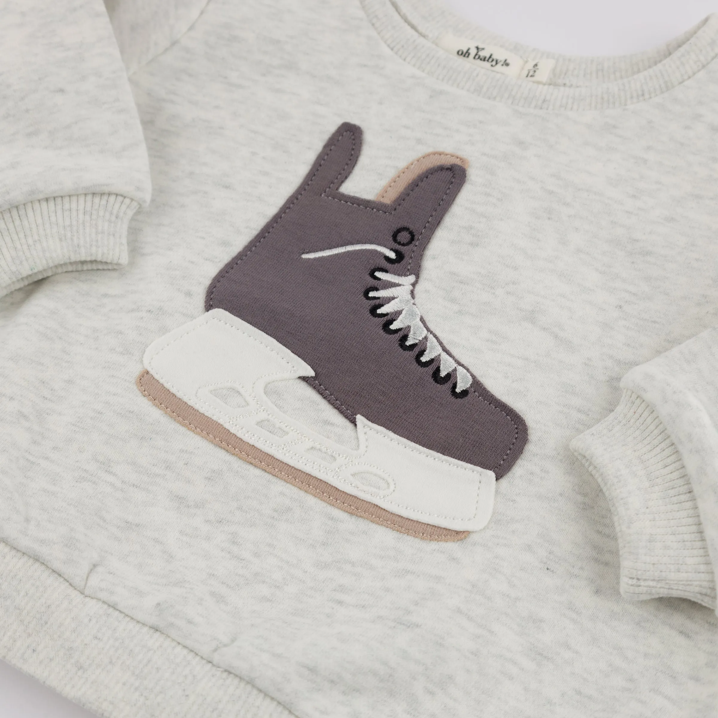 oh baby! Brooklyn Boxy Sweatshirt - Hockey Skate Applique - Heather Gray