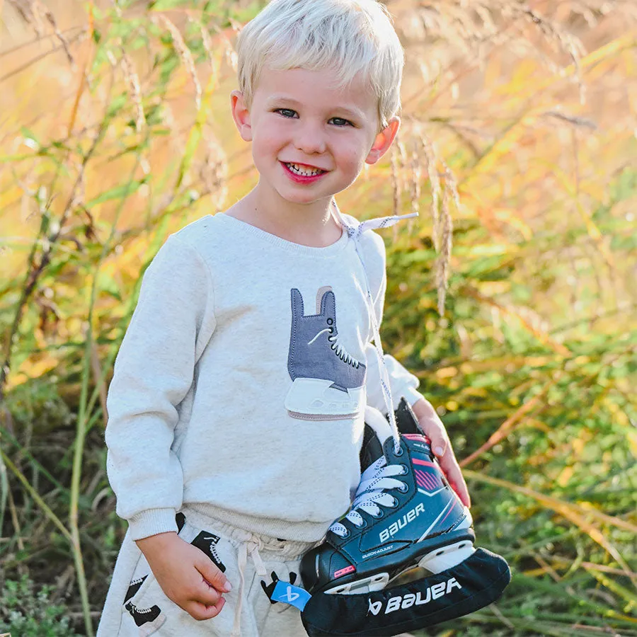oh baby! Brooklyn Boxy Sweatshirt - Hockey Skate Applique - Heather Gray