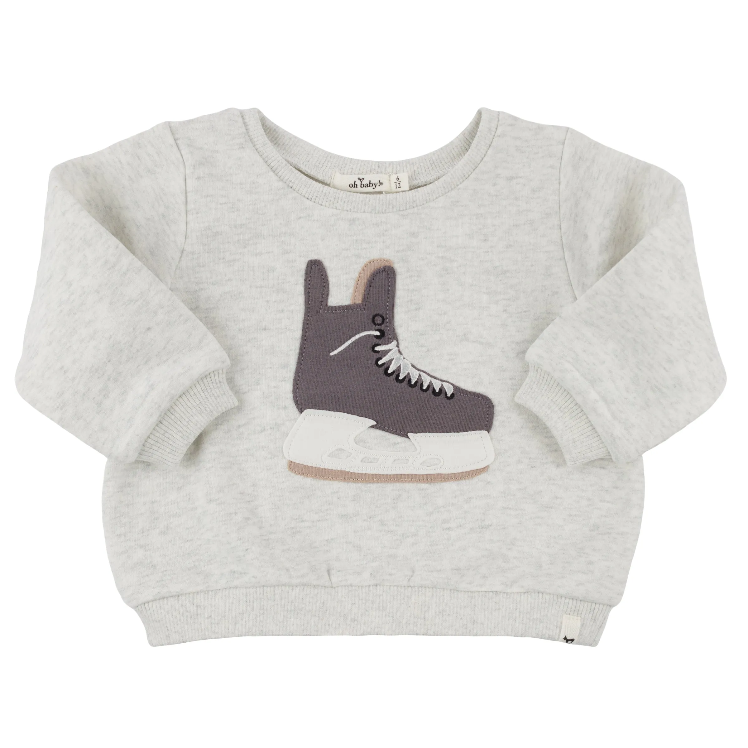oh baby! Brooklyn Boxy Sweatshirt - Hockey Skate Applique - Heather Gray
