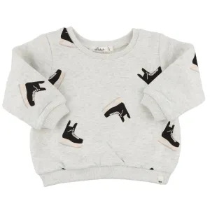 oh baby! Brooklyn Boxy Sweatshirt - Hockey Skate Print - Heather Gray