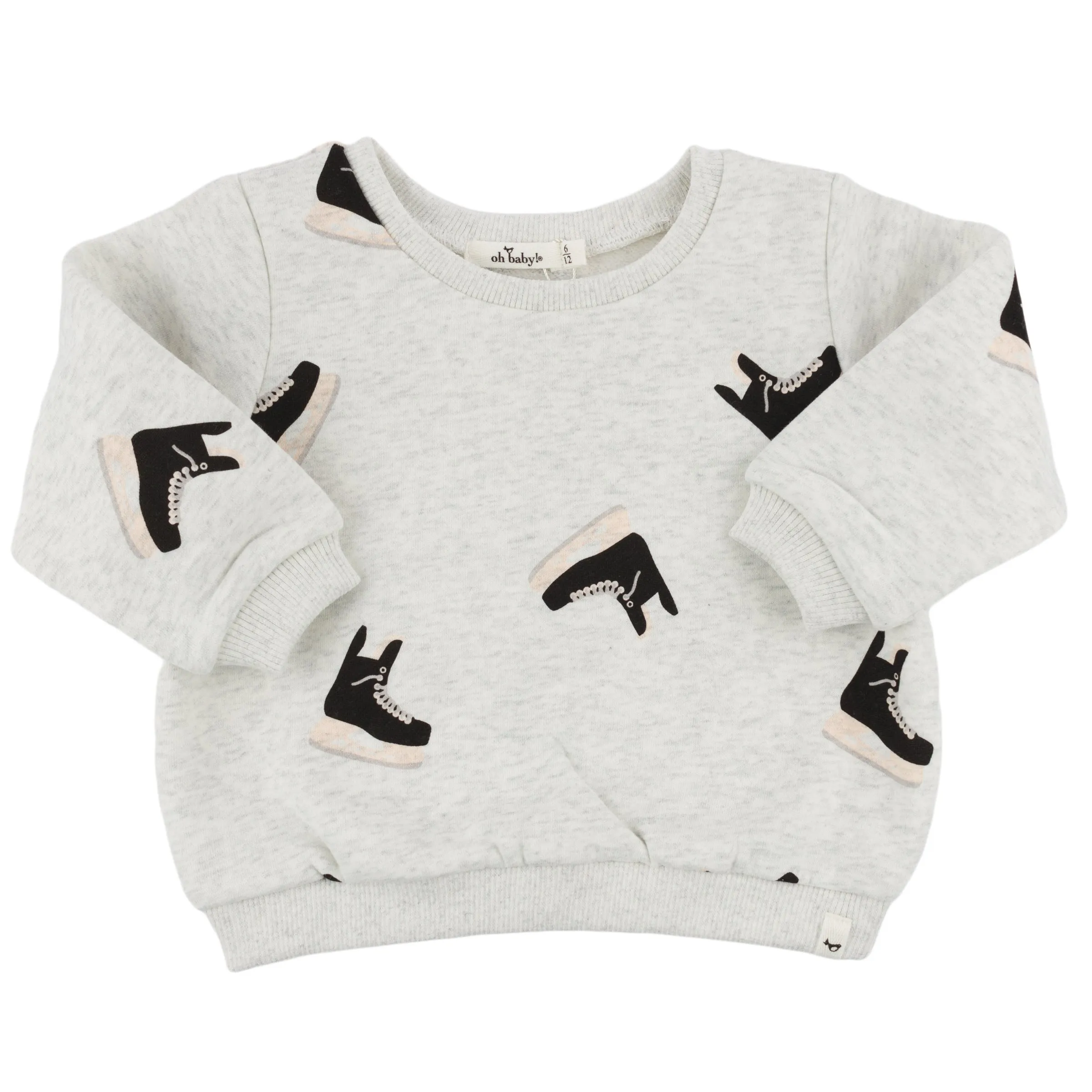 oh baby! Brooklyn Boxy Sweatshirt - Hockey Skate Print - Heather Gray