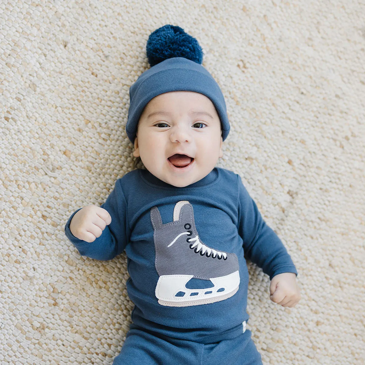 oh baby! Two Piece Set - Hockey Skate Applique - Denim