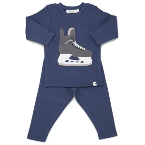 oh baby! Two Piece Set - Hockey Skate Applique - Denim