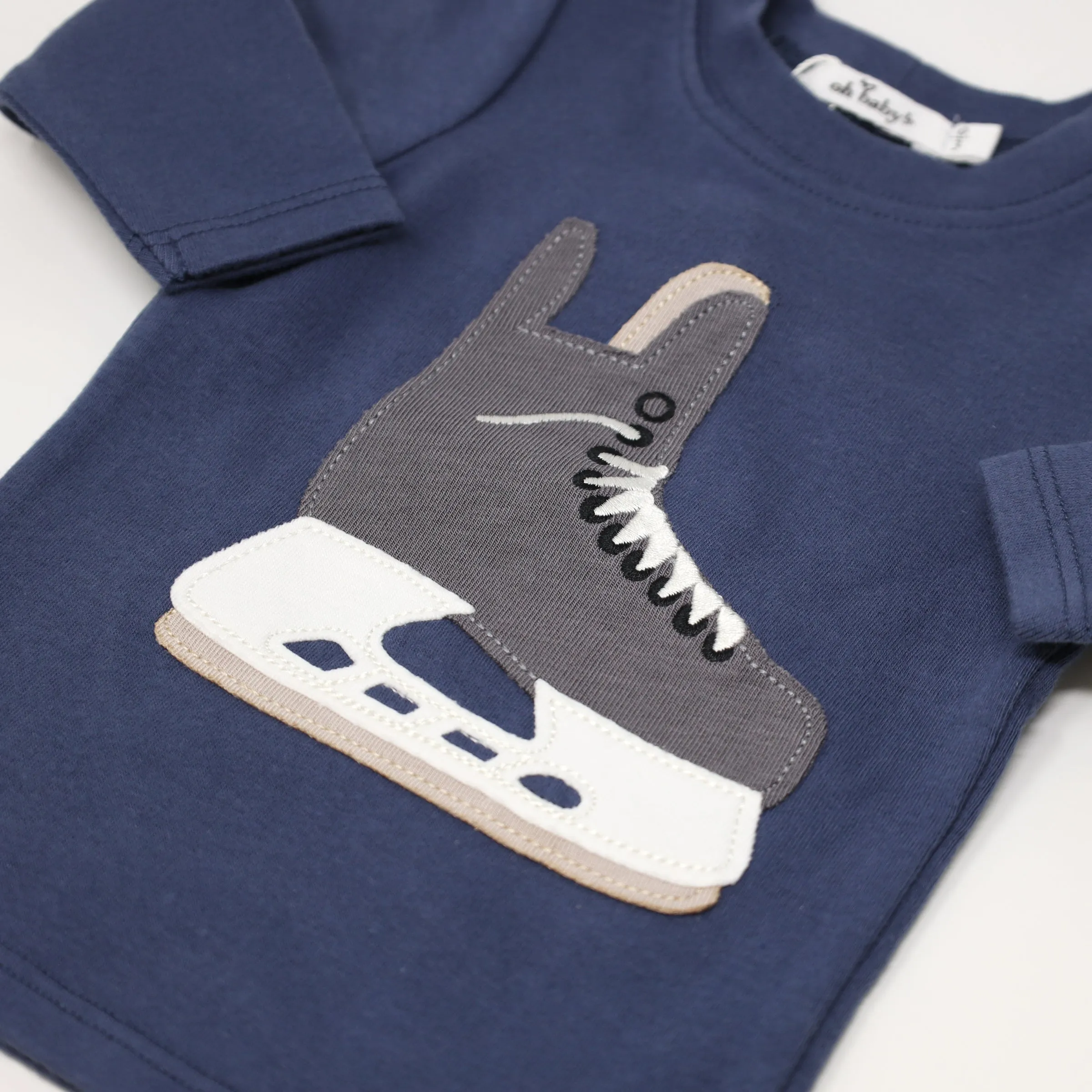 oh baby! Two Piece Set - Hockey Skate Applique - Denim