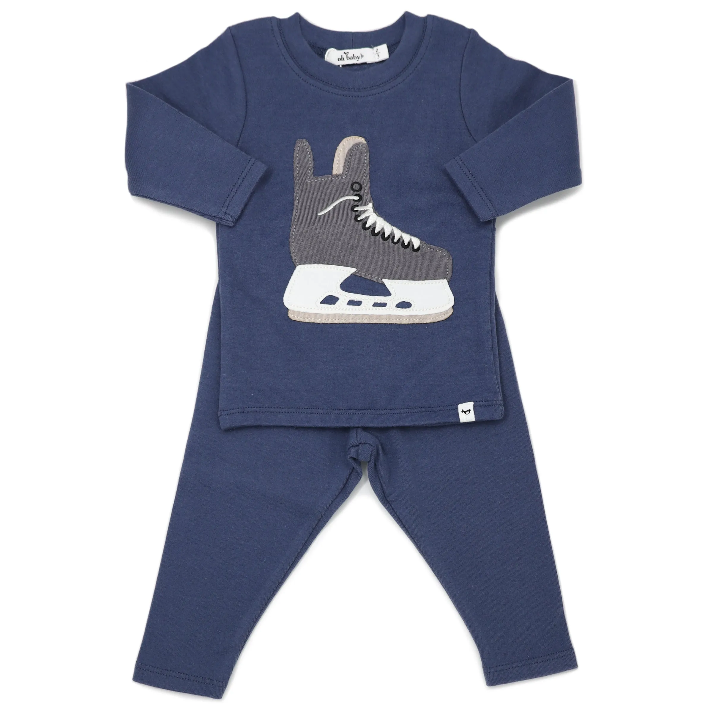 oh baby! Two Piece Set - Hockey Skate Applique - Denim