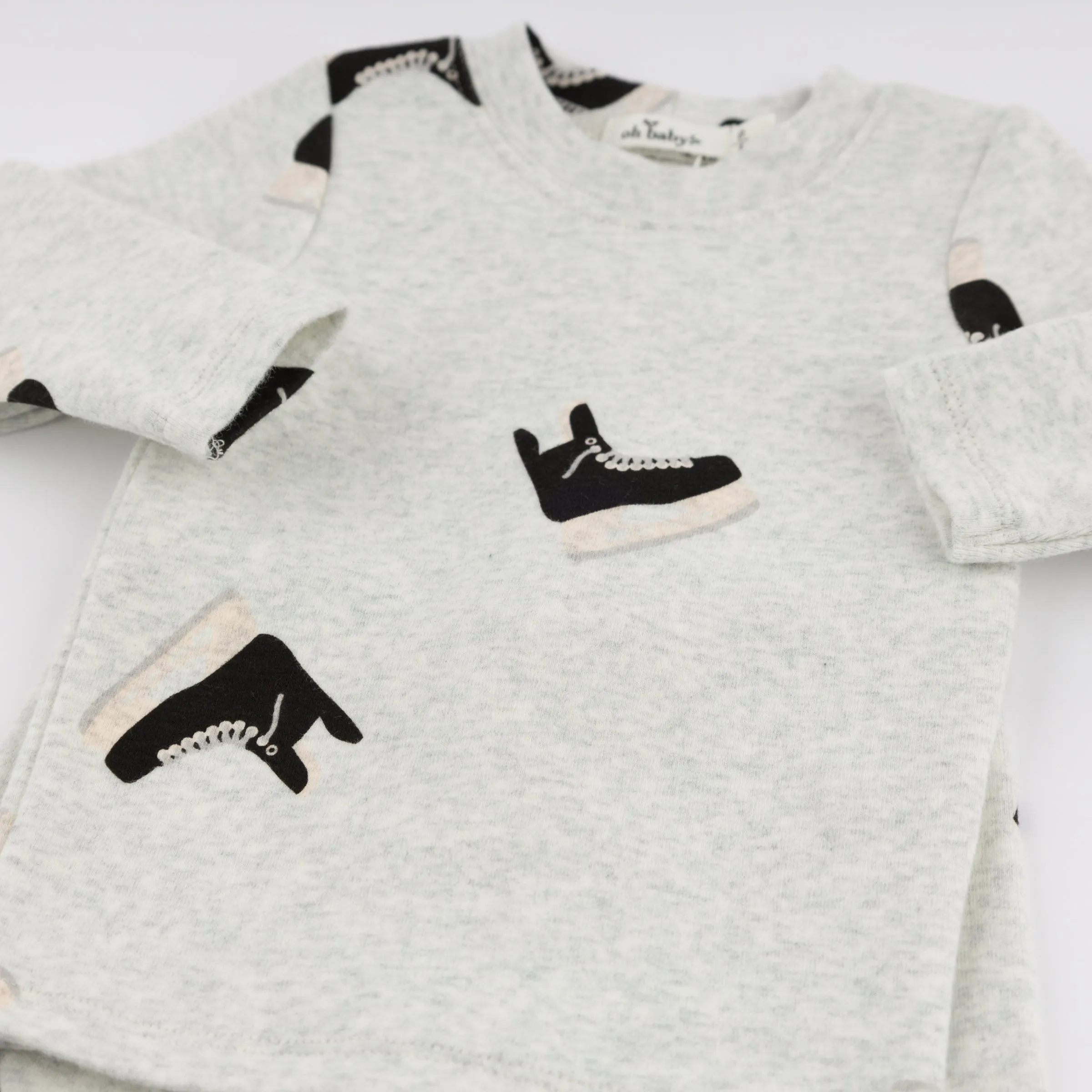oh baby! Two Piece Set - Hockey Skates Print - Heather Gray