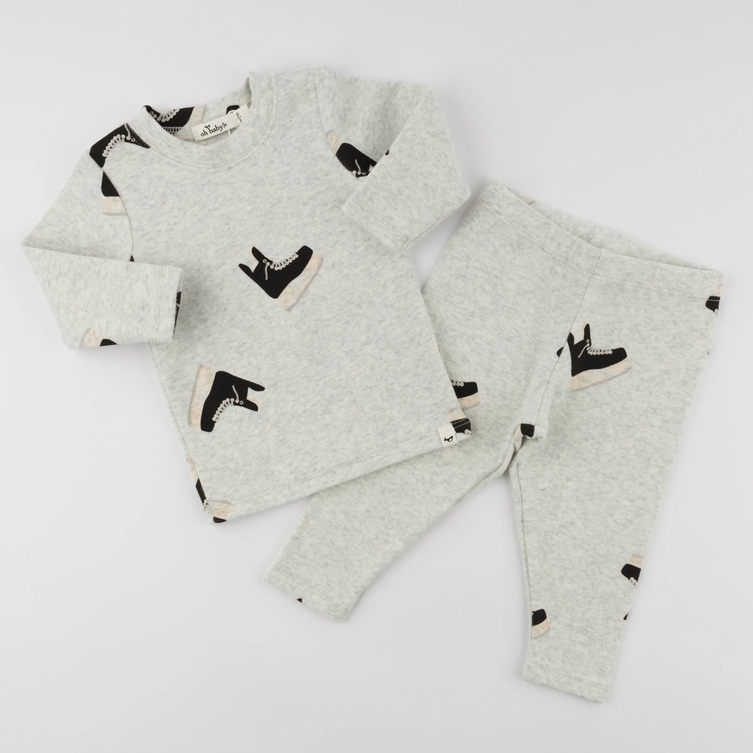 oh baby! Two Piece Set - Hockey Skates Print - Heather Gray