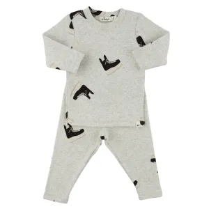oh baby! Two Piece Set - Hockey Skates Print - Heather Gray