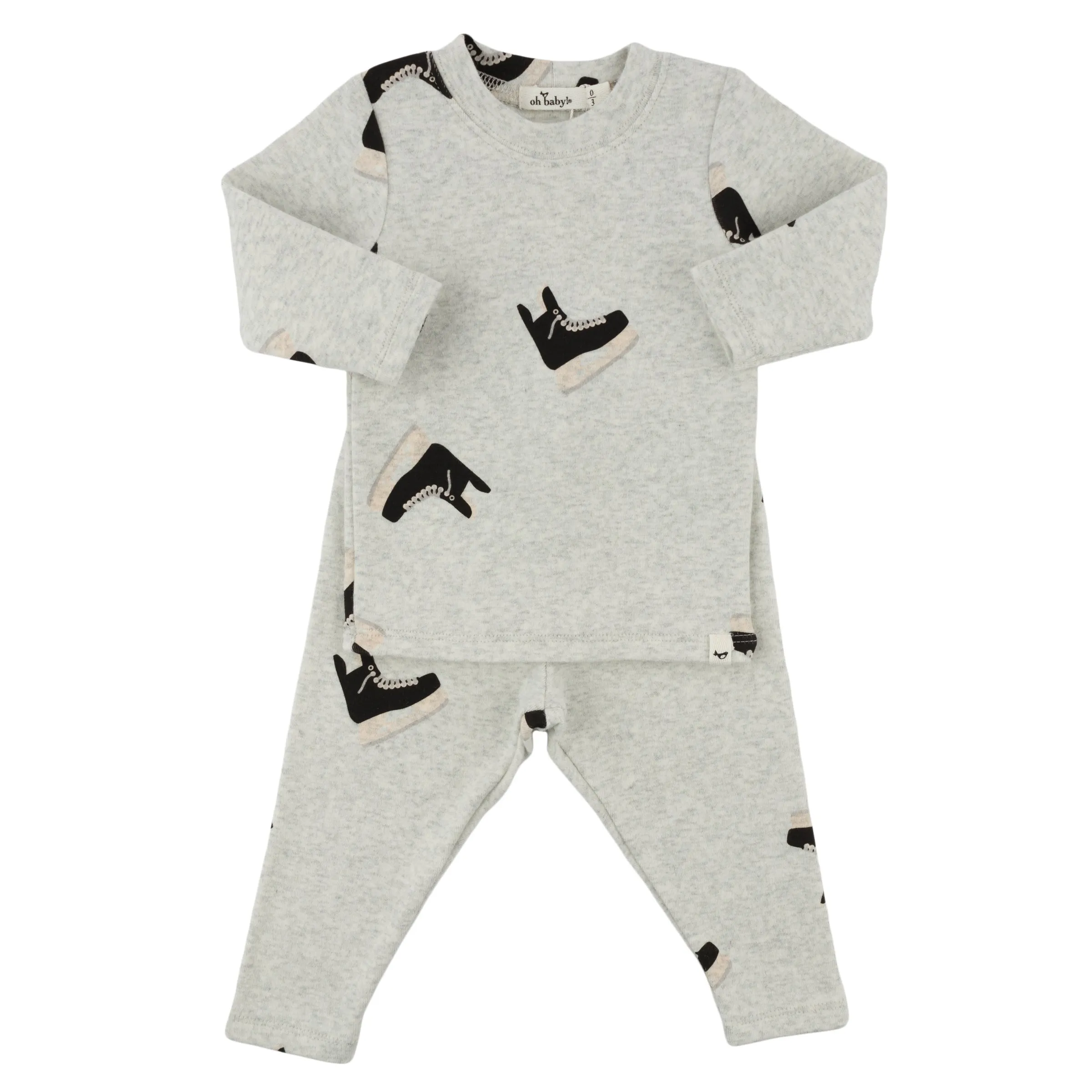 oh baby! Two Piece Set - Hockey Skates Print - Heather Gray