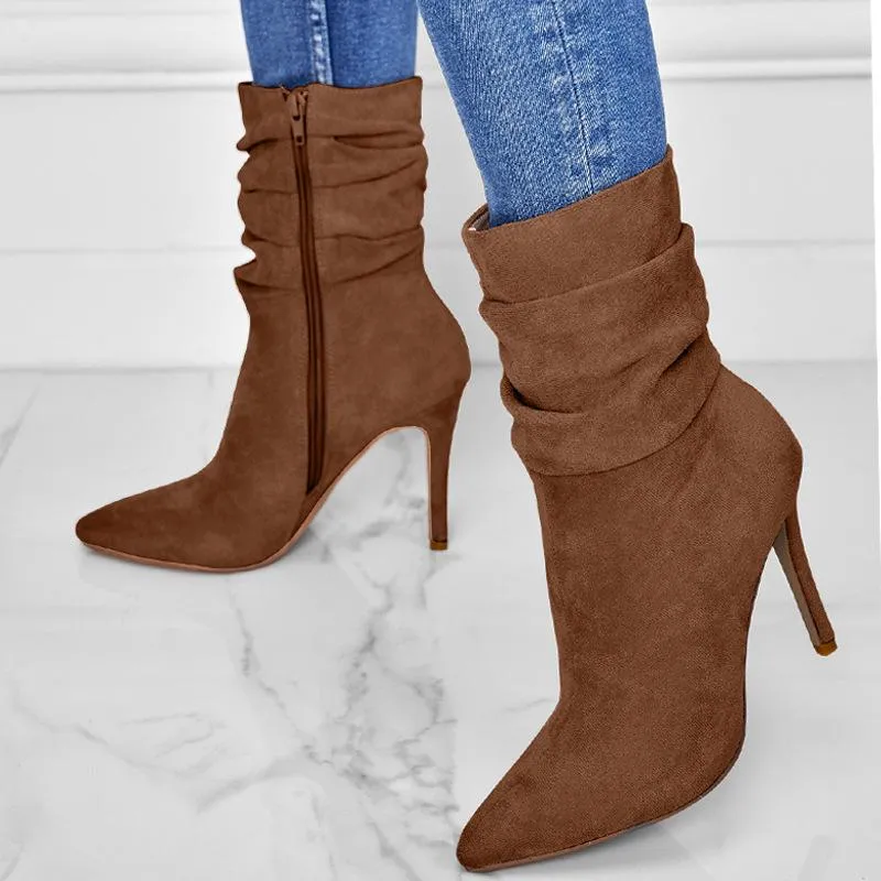 Point Toe Heeled Suede Boots