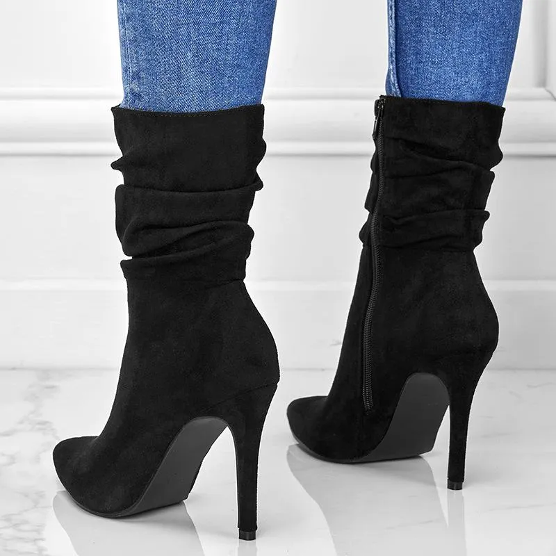 Point Toe Heeled Suede Boots