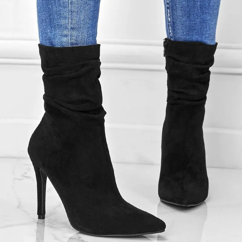 Point Toe Heeled Suede Boots