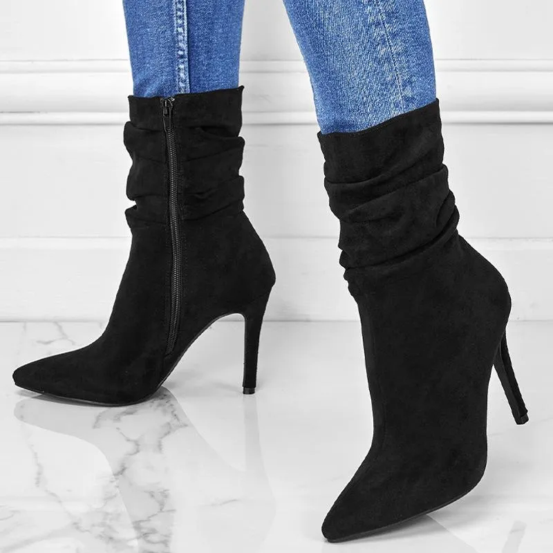 Point Toe Heeled Suede Boots