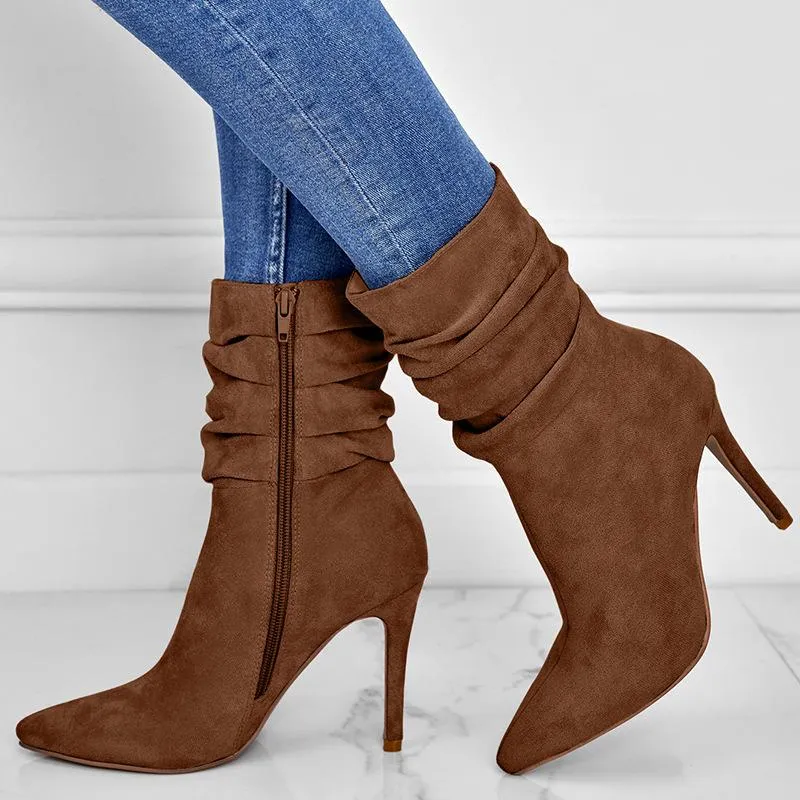 Point Toe Heeled Suede Boots