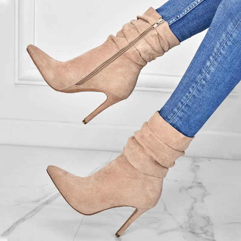 Point Toe Heeled Suede Boots